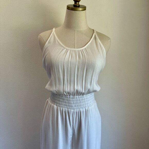 PrAna Fernie Wide Leg Jumpsuit White Size L NWT Lightweight Semi-Sheer Coverup - Picture 3 of 16